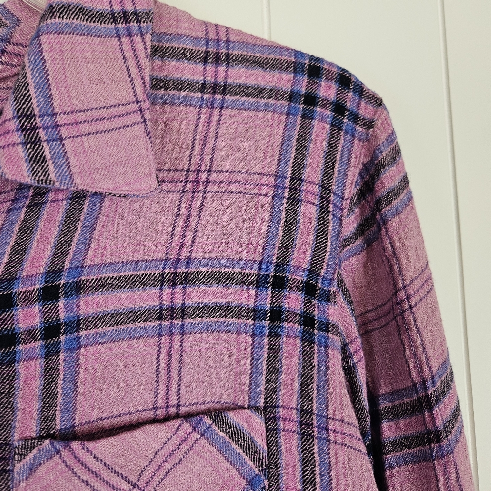 J Jill Tunic Shirt Pink Plaid Texture Crinkled Button Up Womens L Petite Loose - Picture 4 of 8
